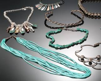 Lot of 9 Costume Jewelry Necklaces Turquoise Sterling Mexican
