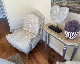 silver Gilt console, Pr arm chairs