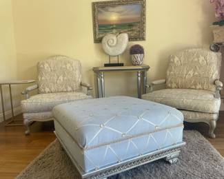 Large Silver leaf ottoman