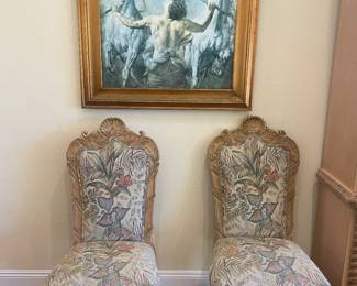 Set of 8 Dining Chairs, Heavily carved w/ Shell Motif