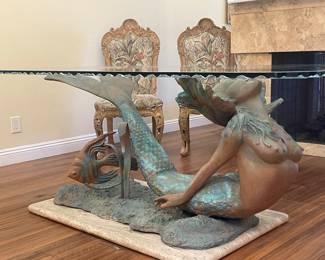 MERMAID DINING TABLE ,Thick Custom cut glass to resemble waves.