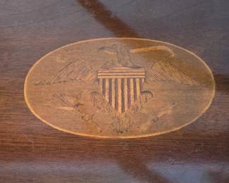 Beautiful inlay design on top of the Hickory & White lowboy occasional table