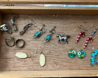 Sterling silver rings, earrings, horse pendant