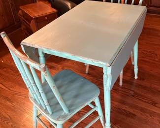 Antique dropleaf table w 2 faux bamboo chairs