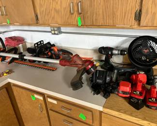Battery powered Craftsman weedeater, Black & Decker battery powered chainsaw, Vornado fan