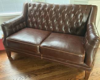 Tufted leather loveseat, Alder and Tweed Furniture Co.