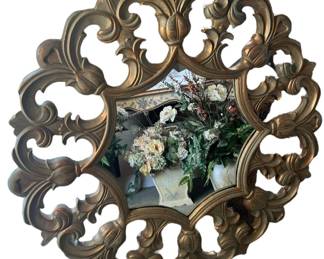 GoldTurquoise Painted Round Mirror