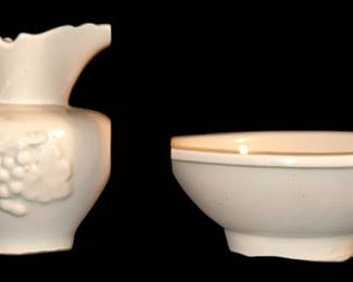 Small White Ceramic Pitcher w Bowl