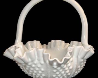 Fenton Art Glass Hobnail Milk Glass Basket