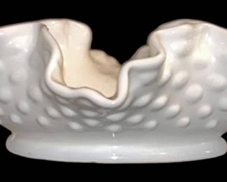 Fenton Hobnail Milk Glass Ruffled Edge Bowl