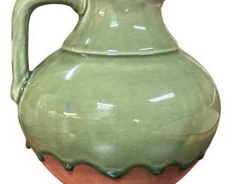 Baum Bros Pitcher Celadon Drip Terracotta