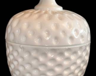 Milk Glass Strawberry Shape Jar w Lid