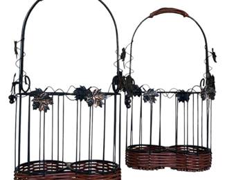2 Metal Wooven Twig Wine Bottle Holders
