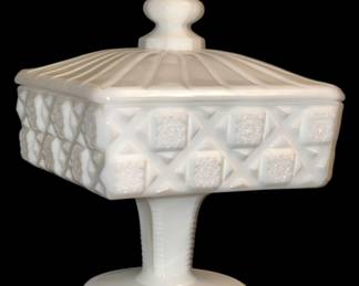 Westmoreland Milk Glass Quilt Candy Dish