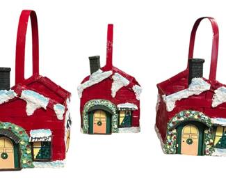 Christmas House Wood Basket Medium