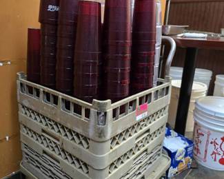 Assorted Lot W/ Glasses, Racks, and Cart