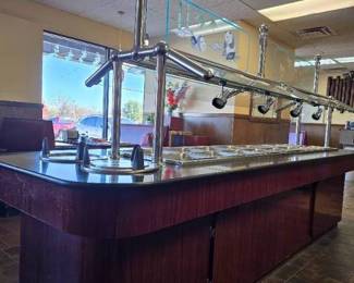 12ft Steam Table W/ Granite Top and Glass Sneeze Guard