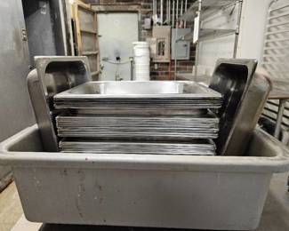 Approx 35 Stainless Steel Steam Pans W/ Plastic Containers