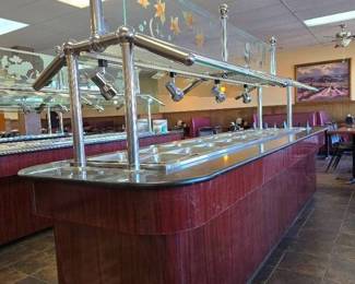 12ft Steam Table W/ Granite Top and Glass Sneeze Guard