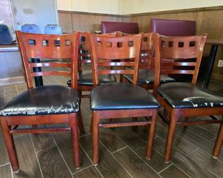 (5) Wooden Chairs W/ Black Vinyl Seat