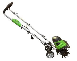 BRDA224 GreenWorks Corded Cultivator 11" tilling width with a 8.5amp motor. Model# TL08B00. Was tested and works.
