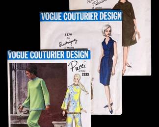 LUGR703 Vintage Vogue Couturier Design Patterns Collection of 3 patterns, sizes 10-12. All appear to be unused and include all pattern pieces.&nbsp;
