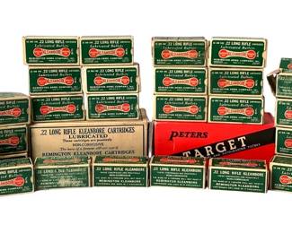 BRDA208 Remington Peters .22 Long Rifle Cartridges Mostly Remington .22 long rifle Kleanbore cartridges.&nbsp;
