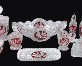 LUGR202 Vintage Hofbaur Byrnes Ruby Red Footed Crystal Set Vintage Hofbaur Byrnes Ruby Red Footed Crystal Set
