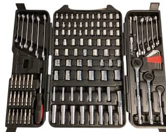 LEMO503 Trades Pro Tool Set Tool set in hard plastic case with hook notches on back for hanging. 12"x19"when closed; 24"x19" when fully opened. Missing HEX key.
