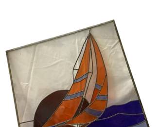 LUGR706 Stained Glass Of Sailboat Glass has odd dimensions - 28" base, 30" by Sail side, 26" at the top and 21" on the other side.
