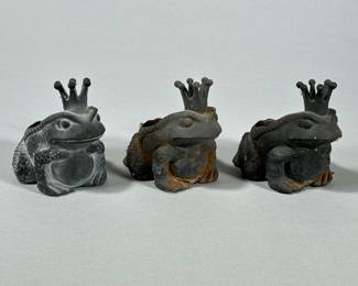 (3pc) RESTORATION HARDWARE PRINCE FROG CANDLEHOLDERS | Metal Restoration Hardware Prince Frog tea light candle holders. - h. 3.5 x w. 2.75 x l. 4 in
