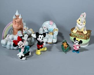 (7pc) DISNEY & OTHER COLLECTIBLES & MUSIC BOXES | Including Minnie and Micky Mouse figures, Lion King figure, a Thumper music box, and others. -  largest