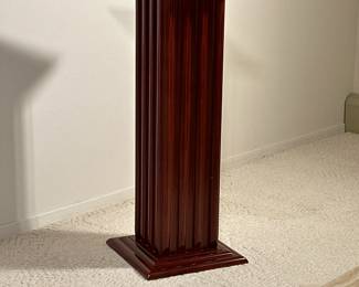 GRAIN PAINTED SQUARE DISPLAY COLUMN | Dark wood grain painted pedestal with a square base and top. - h. 30 x w. 12 x d. 12 in