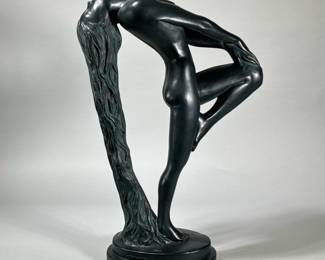 KLARA SEVER (Czech, 1935-2021) SULTRY AWAKENING | Signed and with "made in Mexico sticker" probably Austin Productions or similar, resin or composition casting with a bronze-like finish. - h. 23 x w. 7 x l. 15 in