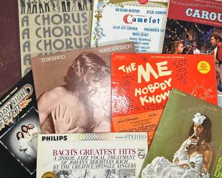 (9pc) SOUNDTRACKS & OTHER VINYL RECORDS | Mixed soundtrack vinyl record albums including:
Diana Ross "Lady Sings the Blues" (M758D)
A Chorus Line Original Cast Recording (PS 33581)
Camelot Original Broadway Cast Recording (KOS 2031)
Rogers & Hammerstein's Carousel (W694)
Saturday Night Fever Original Movie Soundtrack (RS-2-4001)
Streisand Kristofferson A Star is Born (JS 34403)
The Me Nobody Knows Original Cast Recording (SD 1566)
Herb Alpert's Tijuana Brass "Whipped Cream & Other Delights" (A&M SP 4110)
Swindle Swingers "Bach's Greatest Hits" (PHS 600-097)