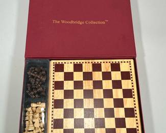 NIB WOODBRIDGE COLLECTION CHESS BOARD | New in box wooden chess board from The Woodbridge Collection. -  w. 12 x l. 15.25 in (box)