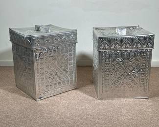 (2pc) PAIR PUNCHED TIN DECORATIVE BOXES | h. 19 x w. 16 x d. 16 in