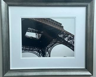 EIFFEL TOWER ART PHOTOGRAPH | Photograph of the Eiffel Tower, Paris, France, matted in a silvered frame. -  h. 21 x w. 25 in (frame)