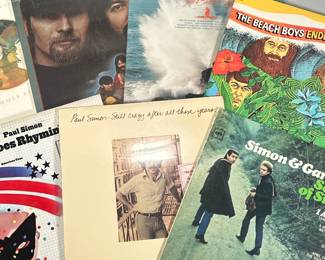 (7pc) MIXED VINYL RECORDS | Vinyl record albums including: 
Simon & Garfunkel "Sound of Silence" (CS 9269)
Paul Simon "Still crazy after all these years" (PC 33540)
Paul Simon "There Goes Rhymin' Simon" (KC 32280)
The Beach Boys "Endless Summer" (SVBB-11307)
The Beach Boys "Good Vibrations/Best Of" (0698)
Seals & Croft "I'll Play For You" (BS 2848)
Seals & Croft "Summer Breeze" (BS 2629)