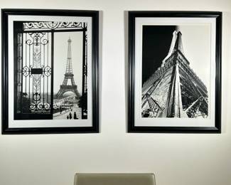 (2pc) PAIR EIFFEL TOWER PRINTS | Pair of framed picture prints of the Eiffel Tower in Paris, 27.5 x 20.5 in. sight. - w. 27.5 x l. 35.5 in (frame)