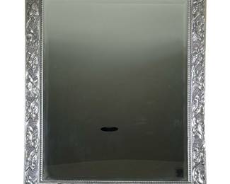 SILVERED LEAF FRAME BEVELED MIRROR | Beveled glass wall mirror in a decorative silvered frame. -  h. 42 x w. 30 in