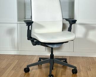 MCM STEELCASE OFFICE CHAIR | White leather/leatherette with lots of adjustability, comfy! - h. 40 x w. 28 x d. 24 in