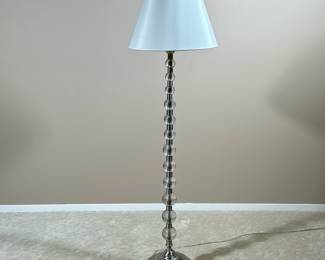 GLASS ORB FLOOR LAMP | Pottery Barn style floor lamp having a column of alternating glass orbs on a brushed metal base. - h. 60 x dia. 17 in (over shade)
