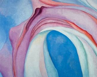 GEORGIA O’KEEFE LITHOGRAPH / POSTER | 
Music, Pink and Blue No. 2. No apparent signature or identifying information - h. 39 x w. 33 in (frame)