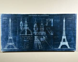 EIFFEL TOWER DIAGRAMME DE L’ELEVATION | Decorative Eiffel Tower, Paris canvas art print. - h. 30 x w. 60 in
