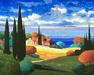 MAX HAYSLETTE (American, b. 1930), PRINT | Italian countryside. Serigraph on paper. 19 x 24 in. sight. Print signed lower right. - w. 28 x l. 34.5 in (frame)