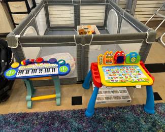 lots of toys, toddler/baby equipment