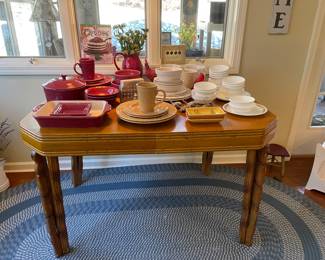 small vintage table, china, love the red