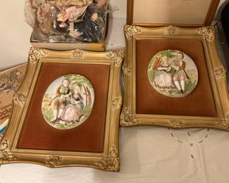 Set of Ornate Framed 3-D porcelain Victorian cameos, Records both sizes. 
Carry luggage pieces. DVD’s