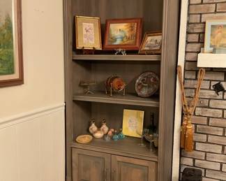 Copper keg, perfume bottles, Bride & Groom glasses, oil painting, Asian picture with gold bamboo frame, Mexican bird plate and more. 